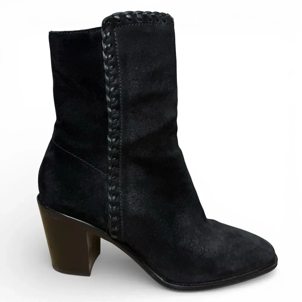 Frye Giovanna Suede Boots Sz 10 Block Heel Rodeo Leather Black Boho Western 3”